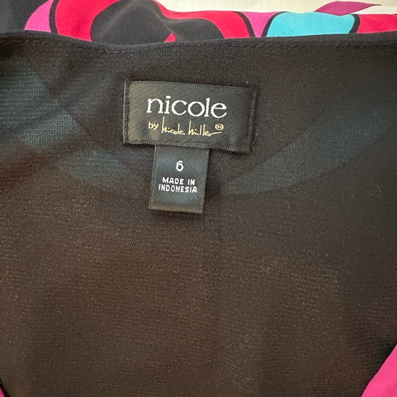 #42 NICOLE MILLER ~ Colorful Abstract 3/4 Sleeve Midi Dress Fully Lined Deep V - Picture 3 of 9